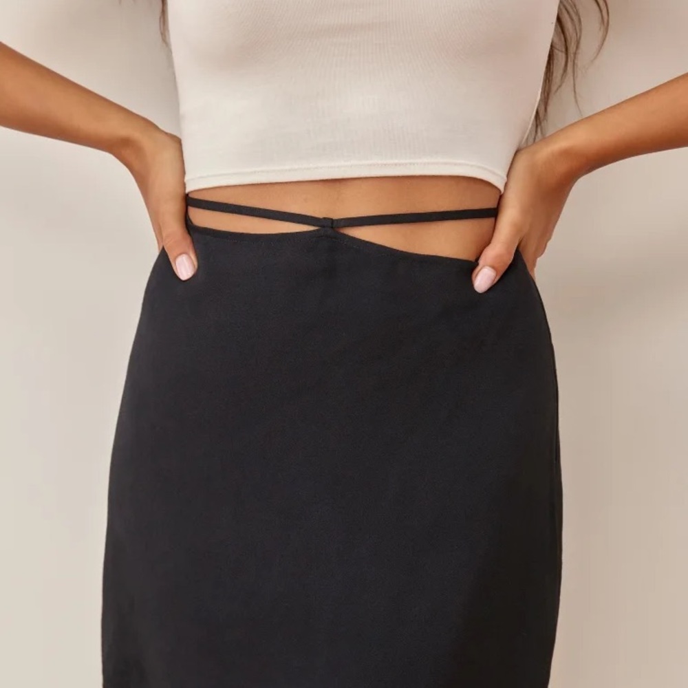 Reformation Black Linen Maxi Skirt with Cutout Waist Tie